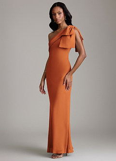 Azazie Yuanna Bridesmaid Dresses Cinnamon Mermaid One Shoulder Chiffon Dress image5