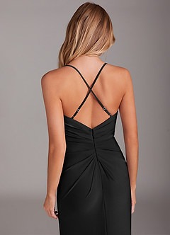 Azazie Sami Bridesmaid Dresses Black Sheath Pleated Luxe Knit Dress image6