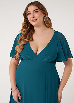 Azazie Kimber Bridesmaid Dresses Ink Blue A-Line Flounce Sleeve Chiffon Dress image13