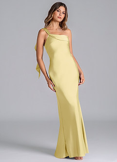 Azazie Driea Bridesmaid Dresses Lemon Sorbet Mermaid One Shoulder Stretch Satin Dress image1