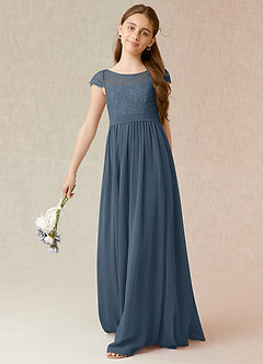 Azazie Silvermist Junior A-Linie Plissee Chiffon Kleid Neptunblau image4