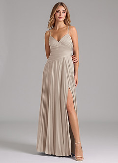 Azazie Vini Robes de demoiselle d'honneur Robe Trapèze en Satin extensible Plissée Givre image4