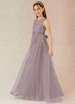 Azazie Georgette A-Line Lace Tulle Floor-Length Dress image3