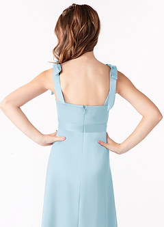 Azazie Barbara Junior Sky Blue A-Line Bow Stretch Satin Dress image4
