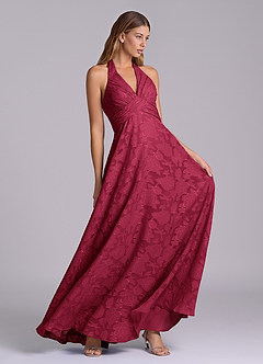 Azazie Tessie Brudtärnklänningar Klä av A-Linje i Blommig Utbrändhet Plisserad Bourgogne image5