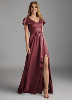 Azazie Omari Bridesmaid Dresses Merlot A-Line Stretch Satin Dress image1