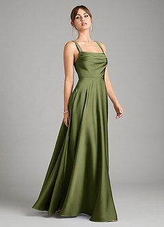 Azazie Shaude Bridesmaid Dresses Olive A-Line Pleated Stretch Satin Dress image7