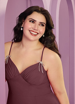Barbie ♥ Azazie Bridesmaid Dresses Sangria A-Line with Pockets Chiffon Dress image10