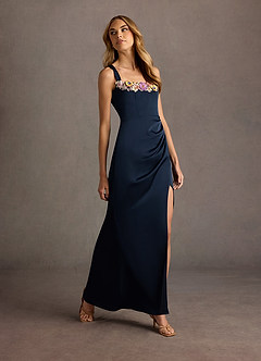 Vivianna Navy and Multi Floral Neckline Maxi Dress image3