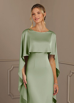 Azazie Eli Mother of the Bride Dresses Dusty Sage Sheath Boatneck Stretch Satin Dress image5