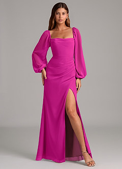 Azazie Brixley Bridesmaid Dresses Fuchsia Mermaid Long Sleeve Chiffon Dress image4