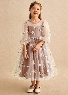Azazie Elowen Flower Girl Dresses Bronzer A-Line Sweetheart Neckline Lace Dress image5
