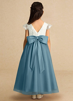 Azazie Pookie Flower Girl Dresses Moody Blue A-Line Lace Tulle Dress image5