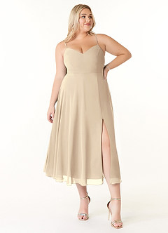 Azazie Clarissa Brautjungfernkleider A-Linie V-Hals Chiffon Kleid Champagner image7