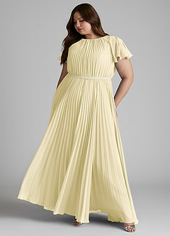 Azazie Kara 겸손한 신부 들러리 드레스 A라인 주름진 쉬폰 플로어 길이 드레스 image9