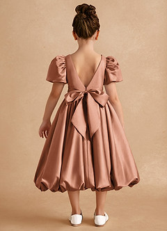 Azazie Jellybean Robe Demoiselle D'honneur Fillette Robe Princesse en Mat Satiné Rayé Bronze image2