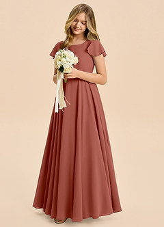 Azazie Cady Junior A-Linie Plissee Chiffon Kleid Rotbraun image4