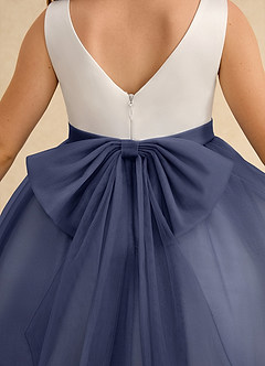 Azazie Rene Flower Girl Dresses Ivory Stormy A-Line Bow Tulle Dress image7