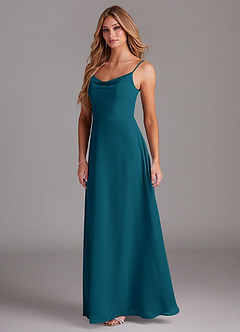 Azazie Daenerys Brautjungfernkleider A-Linie Kutte Chiffon Kleid Tintenblau image4