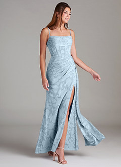 Azazie Denisa Robes de demoiselle d'honneur Robe Fourreau en Blumen-Burnout Plissée Bleu Ciel image4