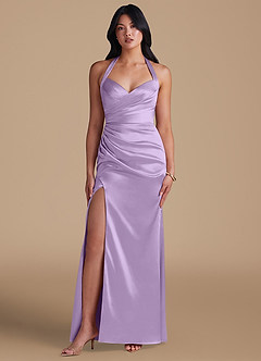 Azazie Emeria Bridesmaid Dresses Lilac Sheath Side Slit Metallic Satin Dress image5