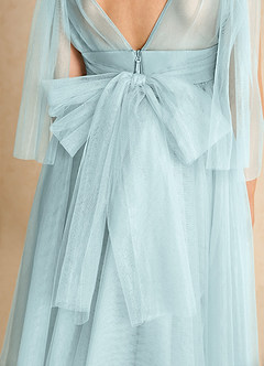 Azazie Dori Robe Demoiselle D'honneur Fillette Robe Trapèze en Tulle Rayé Brume image7