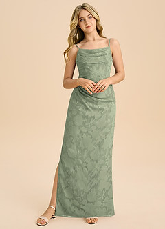 Azazie Mai Junior Agave Sheath Pleated Floral Burnout Dress image5