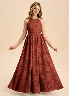 Azazie Arianthe Junior Linia A Pofałdowany Kwiatowe wypalenie Długość podłogi Młodsza druhna Sukienka image5