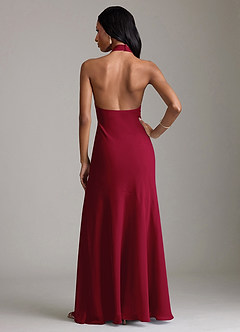 Azazie Lorena Vestidos de damas de honor Vestido de Borgoña de Gasa de Corte Sirena con Plisado image2