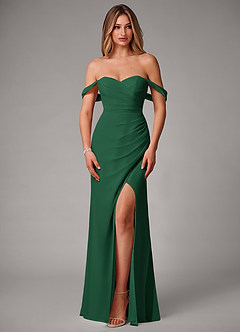 Azazie Haisley Bridesmaid Dresses Dark Green Sheath Off the Shoulder Chiffon Convertible Dress image4