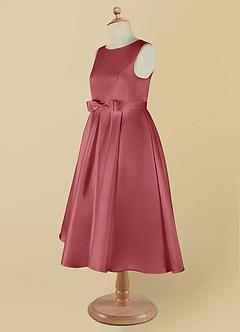 Azazie Coco Robe Demoiselle D'honneur Fillette Robe Trapèze en Mat Satiné Arc Antique Rose image10