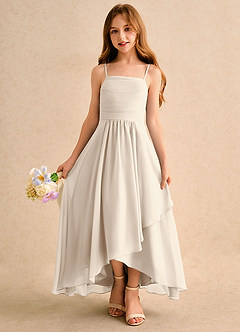 Azazie Twilight Dance Girls Formal Flower Girl Dresses White Alabaster A-Line Pleated Chiffon Dress image4