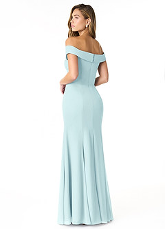 Azazie Lecia Vestidos de damas de honor Vestido de Vidrio Marino de Gasa de Imperio Convertible con Plisado fuera del hombro image4