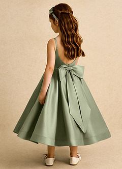 Azazie Babs Blumenmädchenkleider Ballkleid Plissee Matte Satin Kleid Pistazie image1