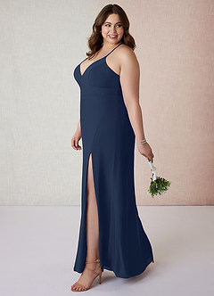 Azazie Becca Bridesmaid Dresses Dark Navy Sheath V-Neck Chiffon Dress image9