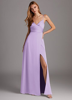 Azazie Calissa Bridesmaid Dresses Lilac A-Line V-Neck Pleated Stretch Satin Dress image3