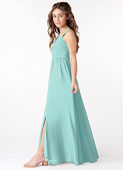 Azazie Evie Junior Aqua A-Line Pleated Chiffon Dress image2
