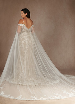 Azazie Leonie Wedding Dresses Diamond White Nude Mermaid V-Neck Sequins Tulle Dress image19