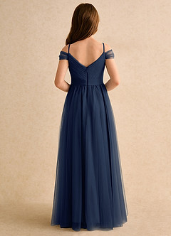 Azazie Yuna Girls Formal Flower Girl Dresses Dark Navy A-Line Off the Shoulder Tulle Dress image2