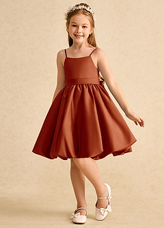 Azazie Davine Flower Girl Dresses Paprika A-Line Spaghetti Strap Matte Satin Dress image5