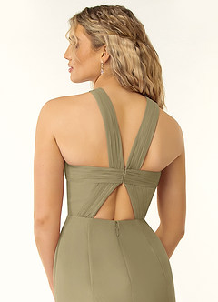 Azazie Rue Bridesmaid Dresses Moss Green A-Line Halter Chiffon Dress image3