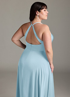 Azazie Davis Bridesmaid Dresses Sky Blue A-Line Pleated Stretch Satin Dress image12