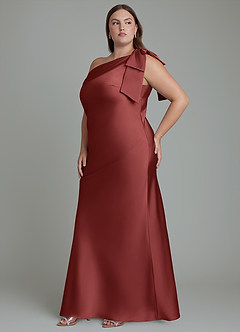 Azazie Yuanna Bridesmaid Dresses Terracotta Mermaid One Shoulder Stretch Satin Dress image12