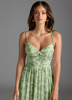 Azazie Zeya Bridesmaid Dresses Green Fern Floral A-Line V-Neck Pleated Chiffon Dress image5