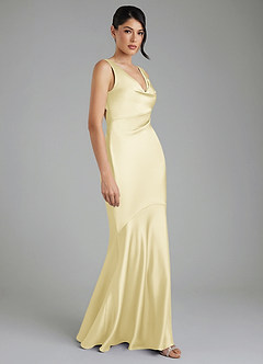 Azazie Monica At-home Try On Dresses Lemon Sorbet Mermaid Pleated Stretch Satin Dress image7