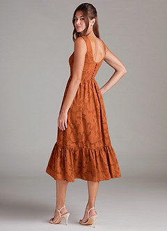 Azazie Alissa Bridesmaid Dresses Burnt Orange A-Line with Pockets Floral Burnout Dress image7