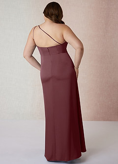 Azazie Mika Bridesmaid Dresses Sangria Sheath One Shoulder Stretch Satin Dress image9