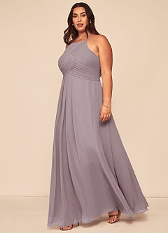 Azazie Ginger Bridesmaid Dresses Dusk A-Line Halter Pleated Chiffon Dress image9