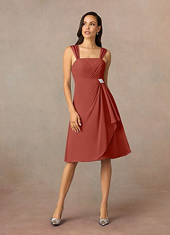 Azazie Olivia Mother of the Bride Dresses Terracotta A-Line Square Neckline Pleated Chiffon Dress image3