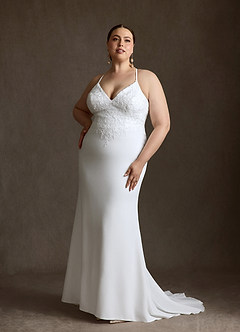 Azazie Kita Vestidos de novia Vestido Diamante Blanco de Crepé elástico de Corte Sirena con Encaje image10